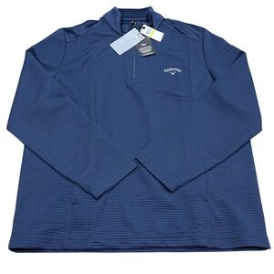 Callaway Mens Opti-Dri 1/4 Zip Pullover Peacoat Blue Ribbed Golf Jacket CGKFD0C5